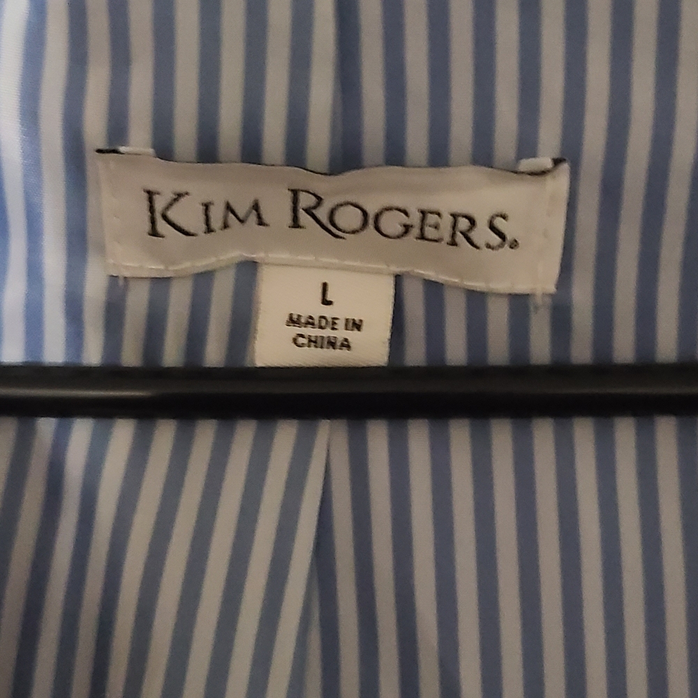 Kim Rogers Blue and White Striped Rain Jacket Size L - Picture 3 of 4